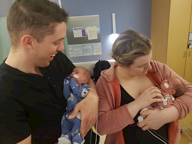 Active Duty Army couple Josh and McKenna Wells welcomed twins, Elliott and Emilia, early at Joint Base Elmendorf-Richardson. The couple stayed at the Alaska Fisher House as the twins finished growing.