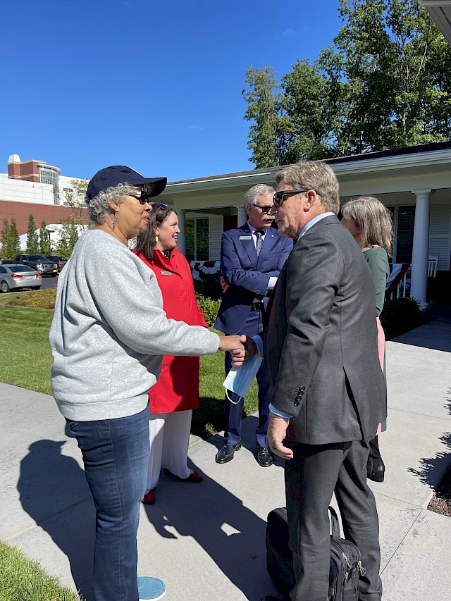 Cora Pitts, a veteran, wife of a veteran, mother of two veterans, aunt, cousin, niece of veterans over many generation, spoke at the Ann Arbor VAMC Fisher House's celebration September 23, 2022. Cora and her husband were the first guests of the Ann Arbor house.